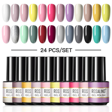 ROSALIND Mini Set 24PCS Soak Off Gel Polish Bright For Nail Art Design LED/UV Lamp